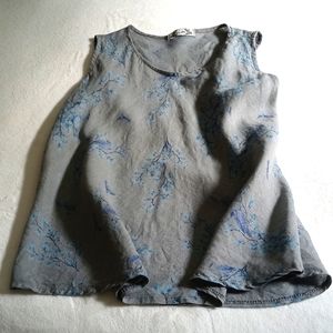 Italian linen blue birds and blossoms and floral tank